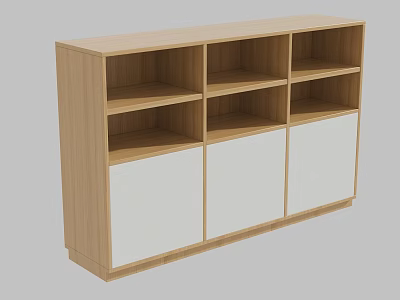 Modern Light Wood Bookcase With Open Shelves And White Cabinet Doors 3d model