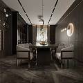 Modern Private Dining Room Interior With Round Dining Table Beige Chairs And Marble Floor 3d model