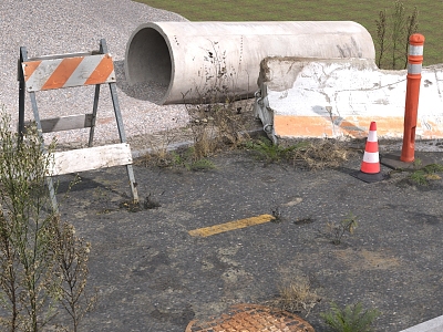 abandoned road facilities abandoned pavement abandoned road construction pavement landscape of road facilities 3d model