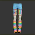 Colorful Blue Shorts Paired With Rainbow Striped Stockings And Blue Bow Detail