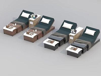 Comfortable Massage Beds With Green Cushions Side Tables And Decorative Items 3d model