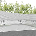 Abnormity Design Curved White Striped Landscape Wall With Greenery And Trees 3d model