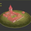Scenic Landscape With Red Roof Buildings Lighthouse And Green Circular Grass Area