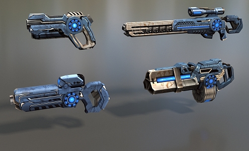 Science Fiction Gun A Group of Pistols Cyberpunk Gun Game Gun Low Face Number Low Model Simple Model Game Sub-era Movie and TV Level Super Realistic High Precision 3d model