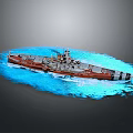 Red And Gray Warship Model With Deck Superstructure On Blue Water Surface 3d model