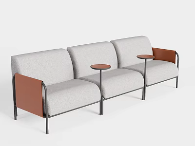 Modern Multi Seater Sofa With Gray Fabric Brown Armrests Metal Frame And Side Tables 3d model