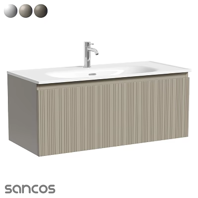 Modern Bathroom Vanity With White Countertop Vertical Striped Cabinet And Silver Faucet 3d model