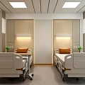Modern Hospital Outpatient Ward With Two White Beds Green Plants Orange Cushions And Wooden Panels