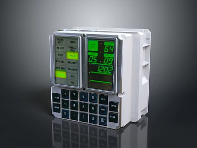 Industrial Control Panel With Green Digital Display And White Casing Keypad Buttons 3d model