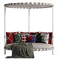 Unique Shaped Sofa Interior Design With Woven Structure Metal Frame And Colorful Cushions