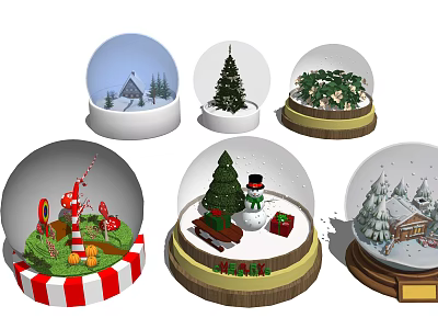 Decorative Snow Globe Ornament Set with Christmas Tree Snowman Candy and Festive Scenes 3d model