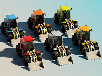 Multiple Colorful Electric Toy Bulldozers with Vibrant Designs and Playful Features 3d model
