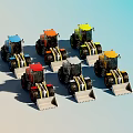 Multiple Colorful Electric Toy Bulldozers with Vibrant Designs and Playful Features