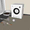 Modern White Pet Toilet with Light Gray Litter Box and Pet Toys in Home Interior