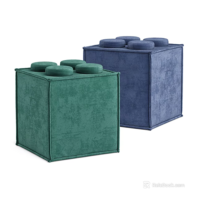 Cube Shaped Velvet Stools In Green And Navy Blue With Round Cushions 3d model 