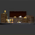 Treasure Chest Scene With Wooden Barrel Crates Goblets And Gold Coins