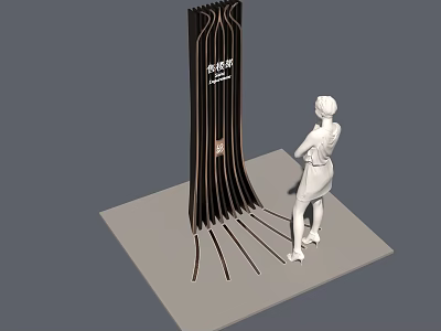 Modern Commercial Equipment Vertical Striped Display Stand With Human Figure Model For Retail 3d model