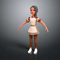 3D Female Character With Gray Hair Floral Sleeves Brown Apron Brown Pants And White Shoes