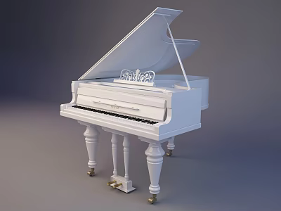White Grand Piano With Elegant Design Classic Wooden Legs And Decorative Accents 3d model