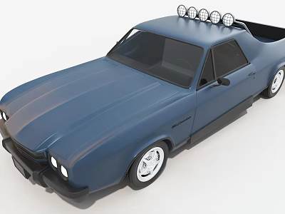 Blue Classic Pickup Truck With Roof Mounted Lights White Rims And Sleek Body Design 3d model