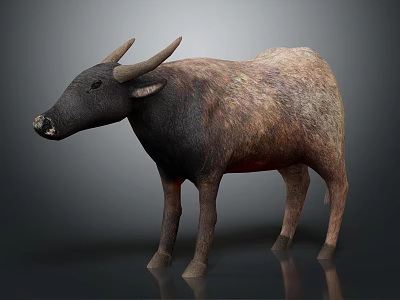 Realistic 3D Model of Bull With Brown Black Fur Standing on Gray Background 3d model