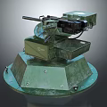 Green Military Automatic Weapon Turret System With Circular Base And Mechanical Parts