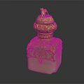 Green Square Shaped Ornamental Jar With Golden Patterns And Animal Figurine Lid