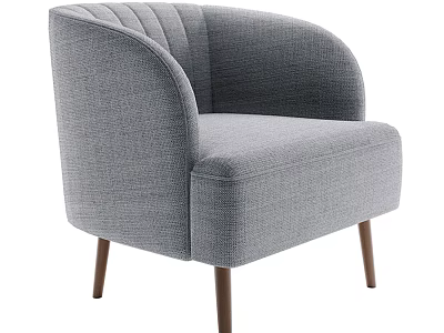 Modern Gray Upholstered Single Sofa With Curved Armrests And Brown Wooden Legs 3d model