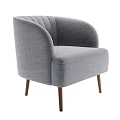 Modern Gray Upholstered Single Sofa With Curved Armrests And Brown Wooden Legs
