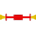Outdoor Playground Seesaw with Red Frame Yellow Seats and Handrails
