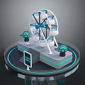 Cartoon Scene With Modern Ferris Wheel On Circular Platform Blue Glowing Lines And Spherical Orbs