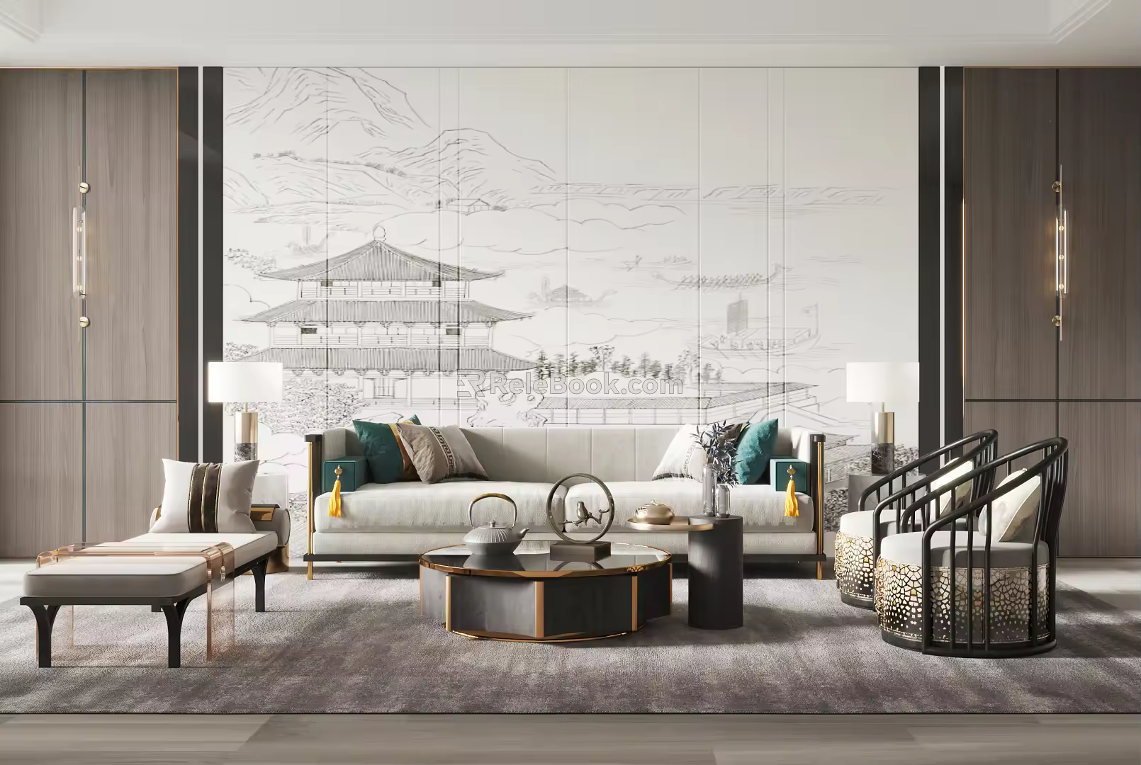 New Chinese Sofa Coffee Table Combination 3d model