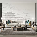New Chinese Sofa Coffee Table Combination 3d model