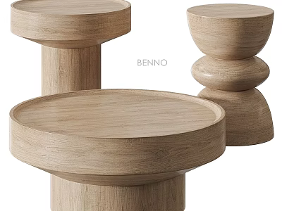 Modern Natural Wooden Coffee Tables With Round Tops And Sculptural Base Designs 3d model
