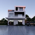 Modern Detached Villa Exterior Design With Large Windows Balcony Parked Car And Trees