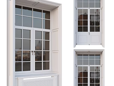 White Casement Window Exterior Design With Grid Glass Panels And Modern Frame Structure 3d model