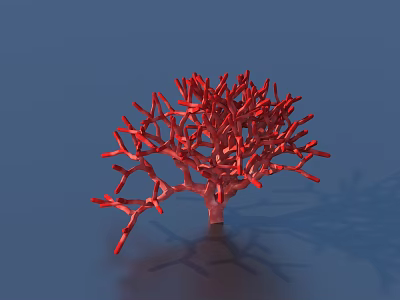Red Coral Shaped Artistic Sculpture on Blue Background with Detailed Branches 3d model