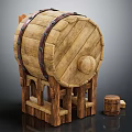 Vintage Decorative Wooden Barrel Ornament Set With Stand And Small Barrel