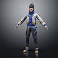 3D Character Model in Blue White Jacket with Short Hair and Yellow Shoes Standing