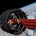 Space Station Orbiting Earth With Circular Module And Solar Panels