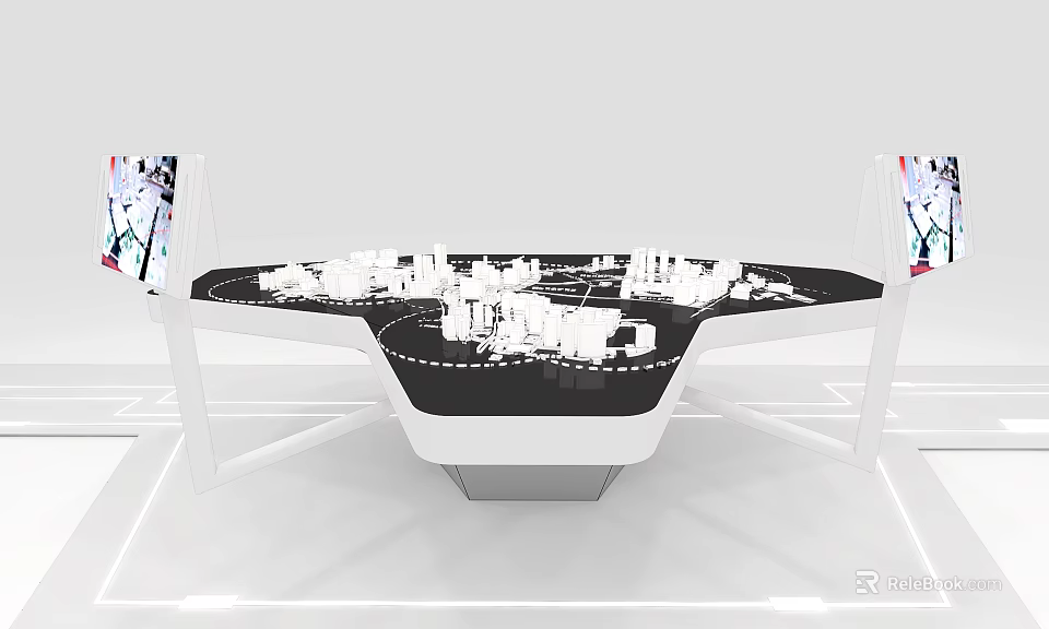 Modern Commercial Equipment Circular Display Table With City Models And Curved Displays 3d model 