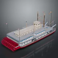 Vintage Paddlewheel Steamboat Model With Red Paddle Wheels White Hull And Flagpoles