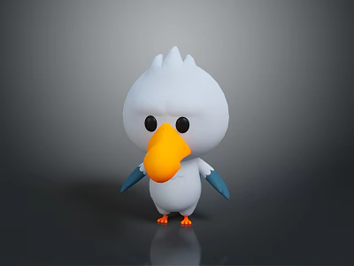 Cute White Cartoon Bird Character With Yellow Beak Blue Wings And Orange Feet 3d model