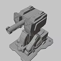 Red Mechanical Turret Weapon With Barrel And Stable Base Structure Design 3d model
