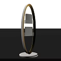 Modern Floor Standing Storage Shelf with Golden Circular Frame White Base and Two Shelves