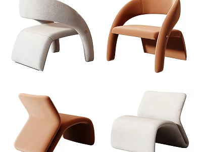 Four Modern Minimalist Leisure Chairs With Curved Design In White And Brown 3d model