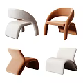 Four Modern Minimalist Leisure Chairs With Curved Design In White And Brown
