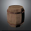 Vintage Wooden Barrel With Red Metal Hoops For Home Decor Use
