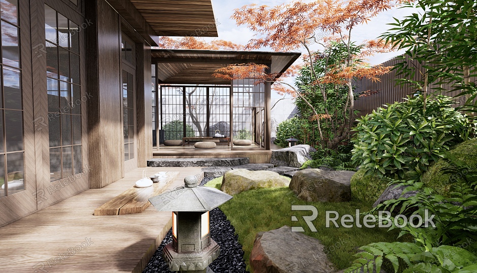 Japanese-style courtyard courtyard landscape model