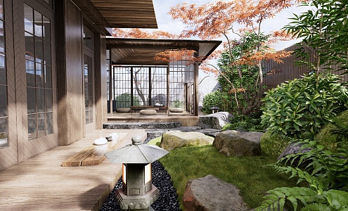 Japanese-style courtyard landscape 3d model